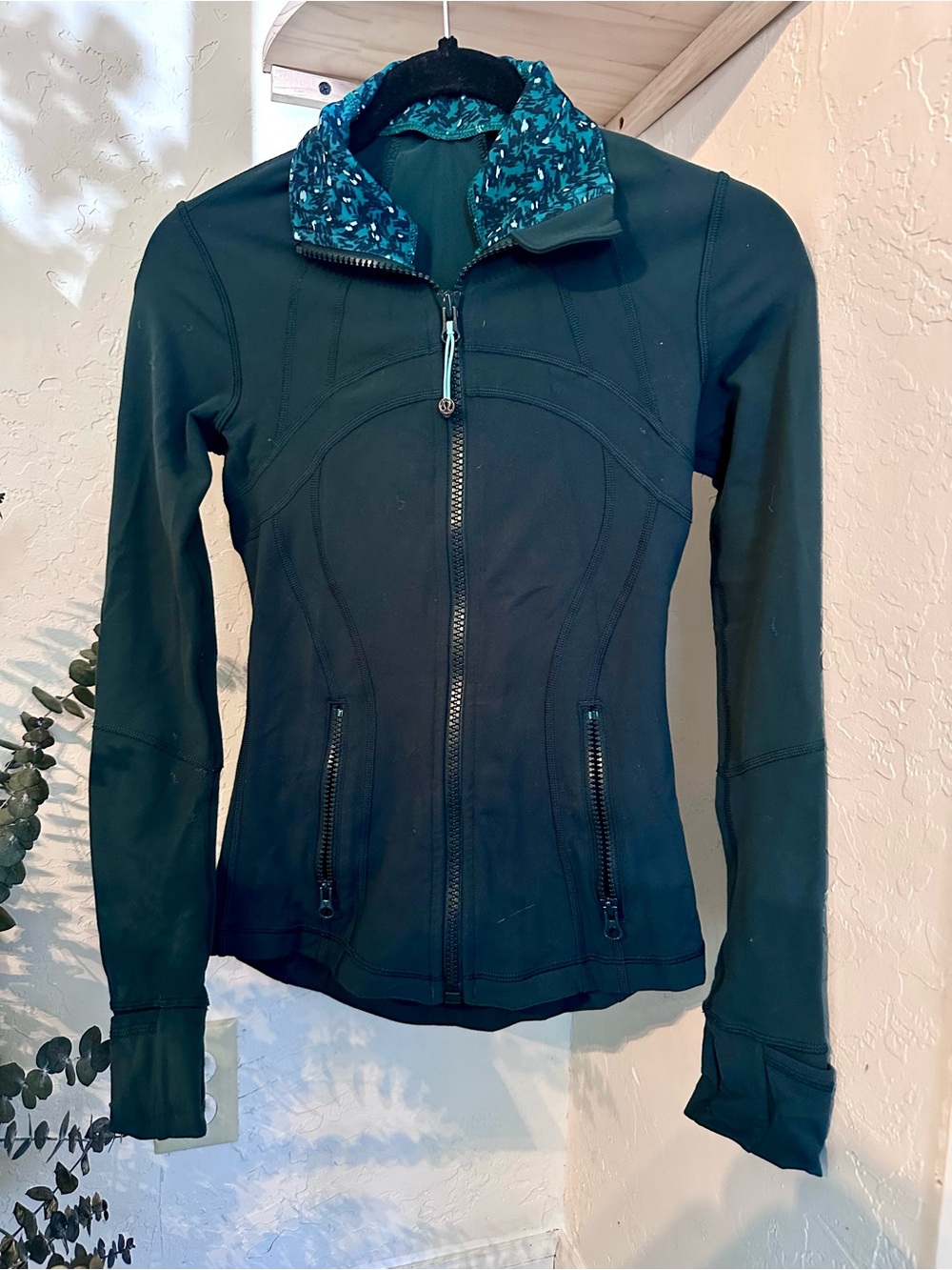 lululemon athletica Teal Zip Bomber Jacket with Patterned Collar